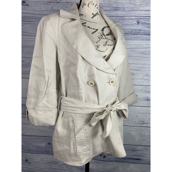 Focus 2000 Trench Pea Coat Womens 10 Belted Lined Linen Blend Mid Length - Picture 4 of 11
